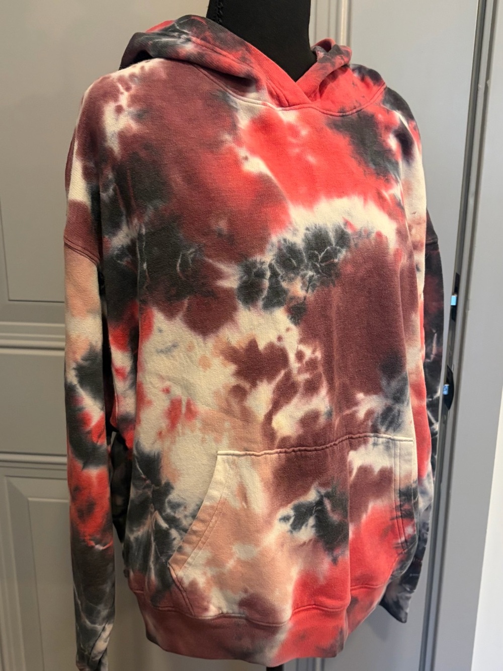 PINK Victoria's Secret Red, Black & White Tie-Dye Hooded Sweatshirt